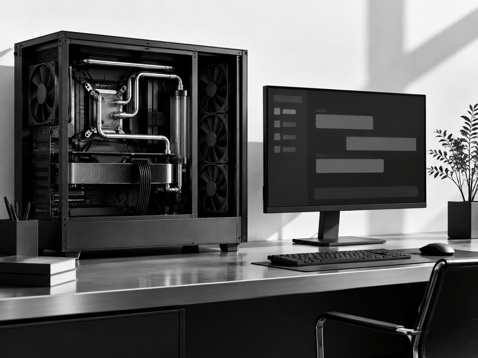 A precision workstation running the Corrado AI chat interface